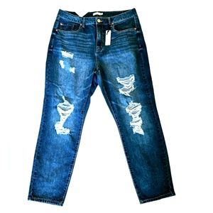 New Rue High Rise Straight leg denim jeans Size 18 Factory Distressed NWT